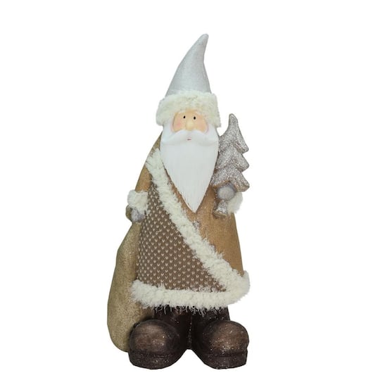 18.5" Brown & White Santa Holding Christmas Tree Tabletop Figurine By Northlight | Michaels®